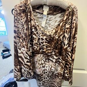 Chico's Brown and Cream Animal Print Drape Neck Top